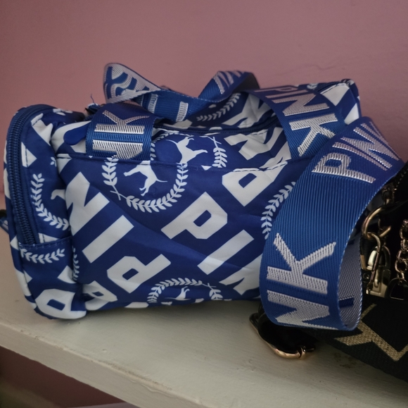 PINK Off-Brand Victoria Secret Handbags - PINK (Off-Brand) Blue Logo Small Duffle / Gym Bag
